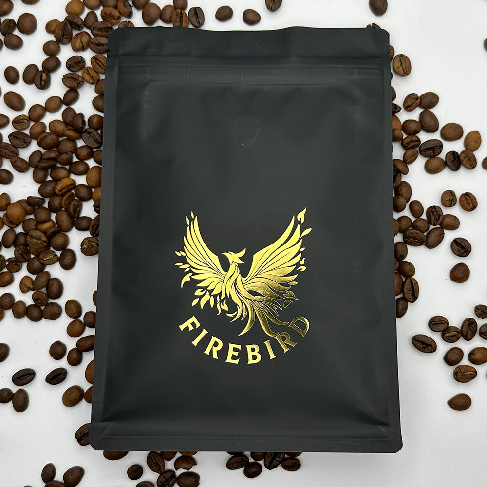 Specialty coffee back with branding with beans